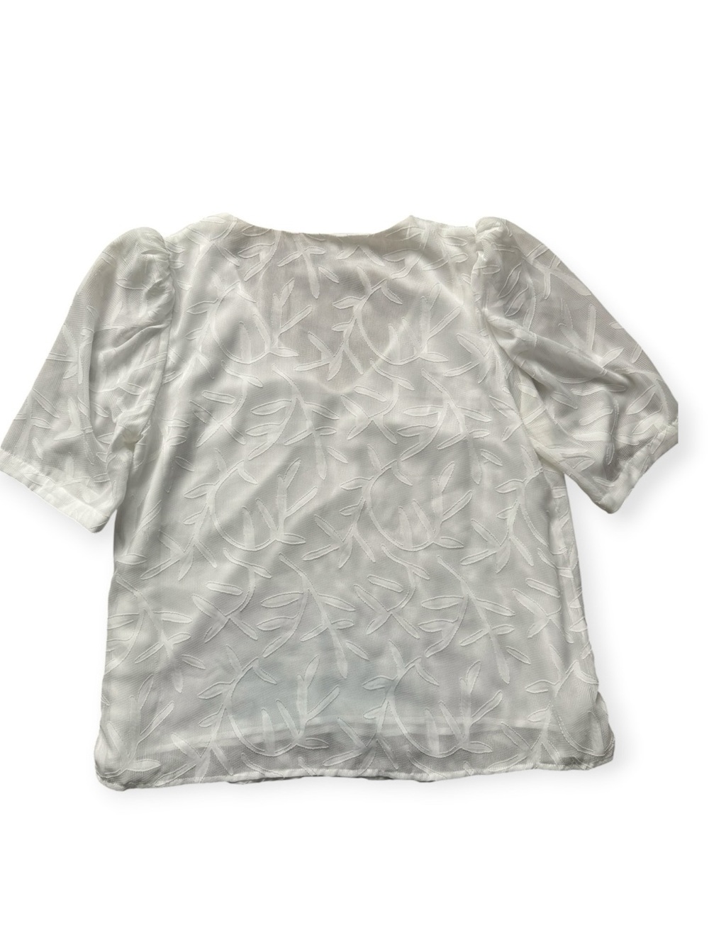 A New Day White Textured Floral V-Neck Puff Sleeve Blouse Size L - Picture 3 of 4
